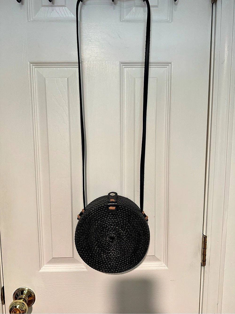 XIIX Round Rattan Crossbody Bag in Black